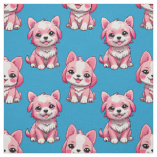 Tela Perros rosados lindos - Azul