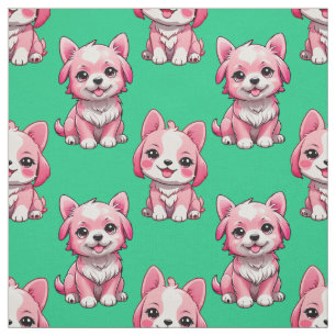 Tela Perros rosados lindos - Verde 