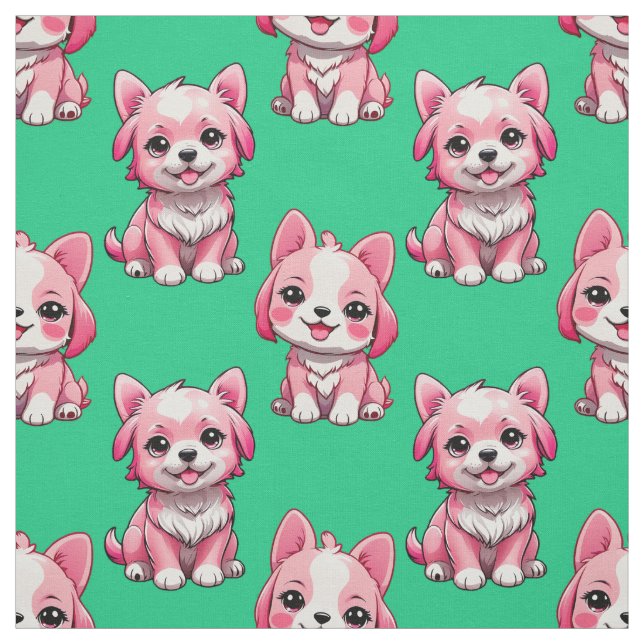 Tela Perros rosados lindos - Verde  (Retal)