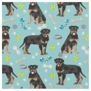 Tela Perros Rottweiler y juguetes de perro azul claro