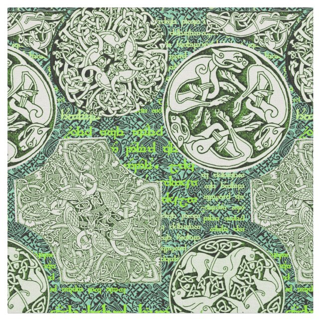 Tela Perros y caballos célticos en verde (De cerca)