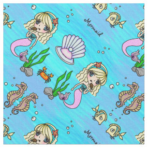 Tela personalizable de la sirena y de los pescados