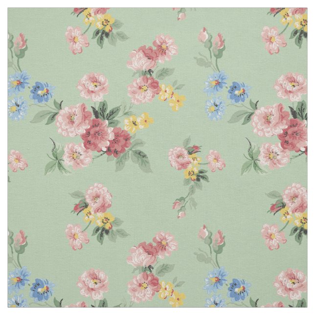 Tela Personalizable Girly Pastel Floral, fondo verde (Retal)