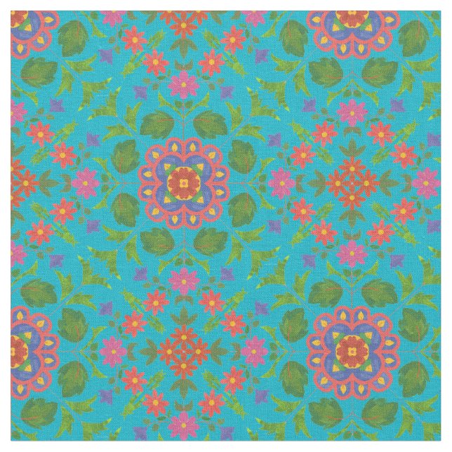 Tela personalizada turquesa con patrón floral Rang (De cerca)