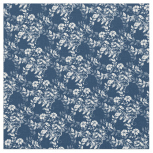 Tela Personalizado Fabric-Navy y Floral blanca
