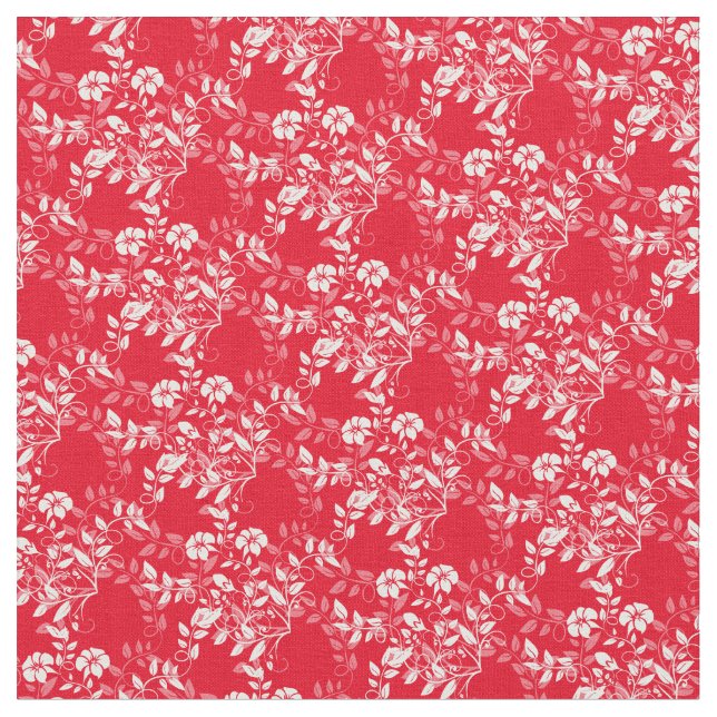 Tela Personalizado Fabric-Red & White Floral (De cerca)