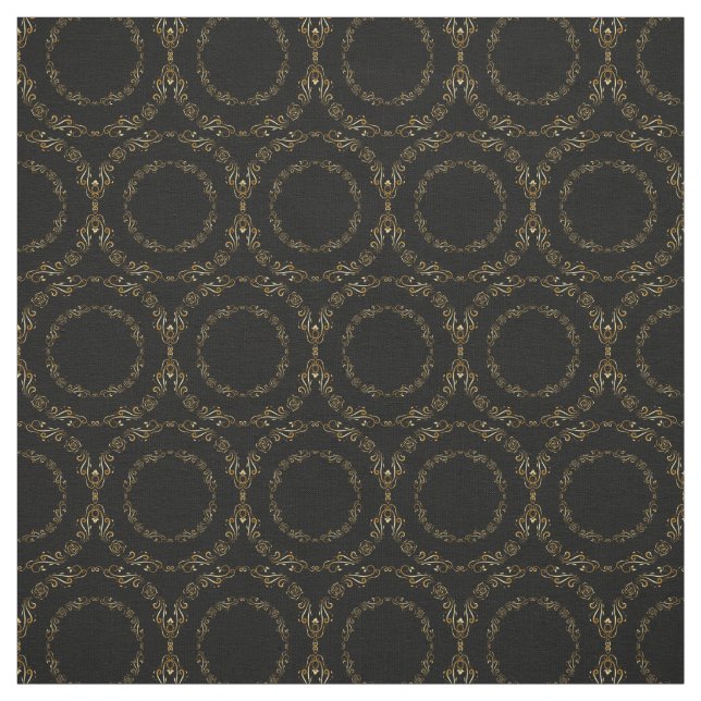 Tela Personalizado Fabrics-Black & Gold Floral Circle (Retal)