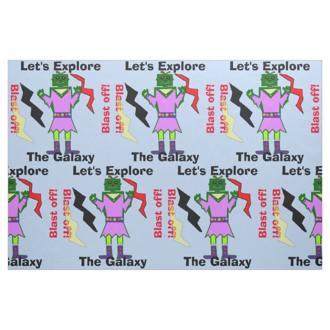 Tela Personalizado Robot Chica Alien Blast Off Blue ("Cuarto gordo" (fat quarter))