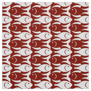Tela Pescado moderno de medio siglo, rojo oscuro y blan
