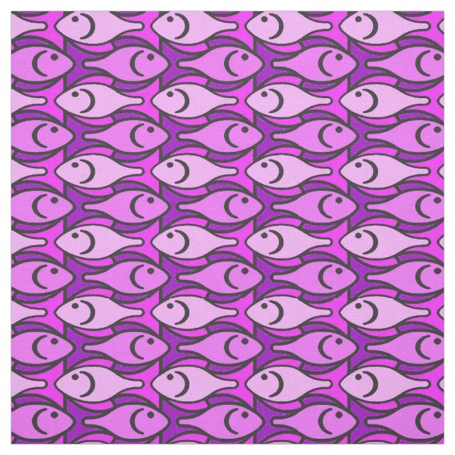 Tela Pescado moderno, rosa y violeta de mediados de sig (Retal)