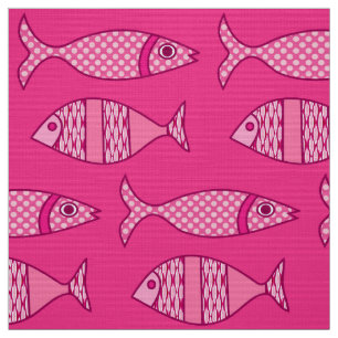 Tela Pescado retro moderno, fucsia, rosa claro, rosa pr