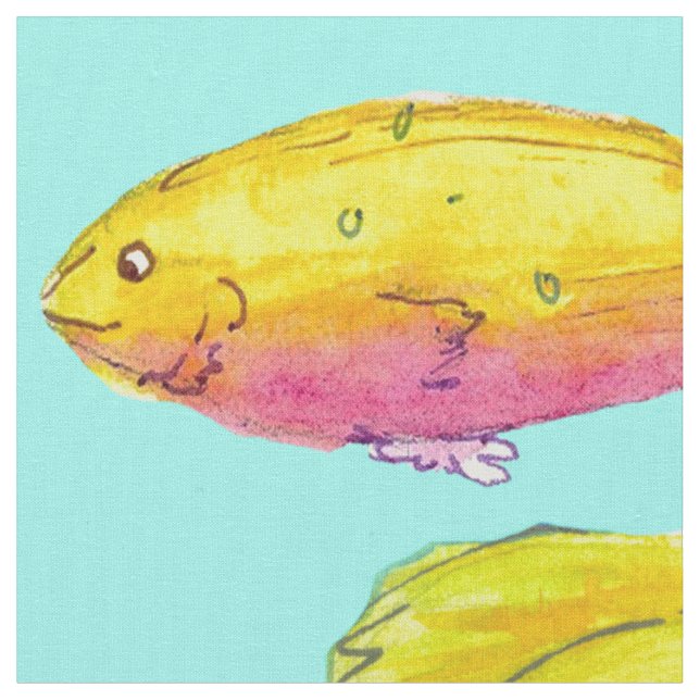 Tela Pescado tropical Turquesa Azul Amanecer Amarillo (De cerca)