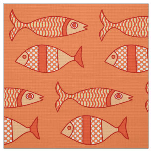 Tela Pescados modernos retros, naranja coralino ligero