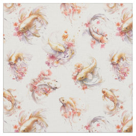 Tela Pez Koi Floral Dorado Acuarela Rosa