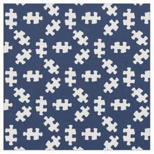 Tela Piezas de rompecabezas Azul y Blanco de mediana no