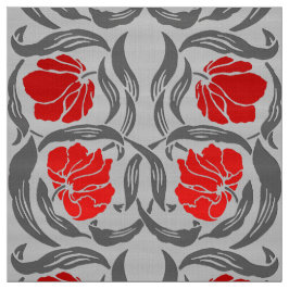 Tela Pimpernel, gris plateados y rojo de William Morris