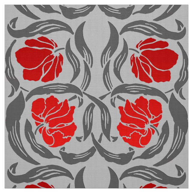 Tela Pimpernel, gris plateados y rojo de William Morris (Retal)