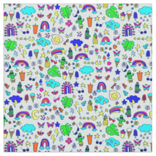 Tela piña cactus arco iris monstera doodle