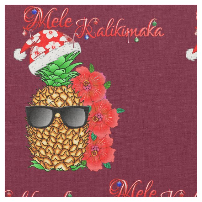 Tela Piña Navidad Mele Kalikimaka (De cerca)