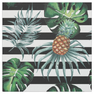 Tela Piña tropical de la acuarela con las rayas negras