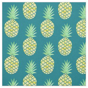 Tela Piñas hawaianas amarillas y verdes de la acuarela