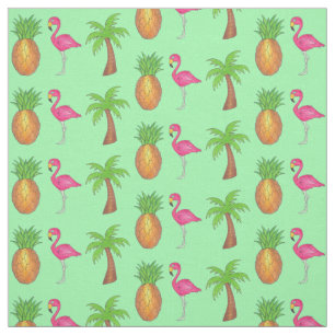 Tela Pineapple de árbol de palmas verde rosa tropical F