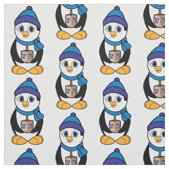 Tela Pingüino con Dreidel en Jánuca (Retal)