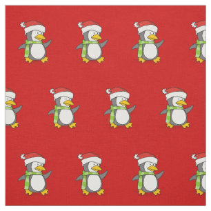 Tela Pingüino navidad caminando sobre patrón de nieve