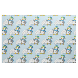 Tela Pingüino pequeño con bolas de nieve ondeando