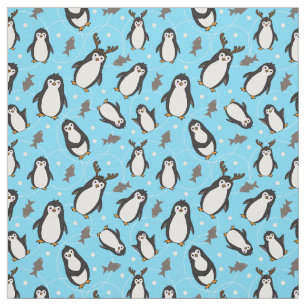 Tela Pingüinos Navideños Lindos Patrón Pale Azul