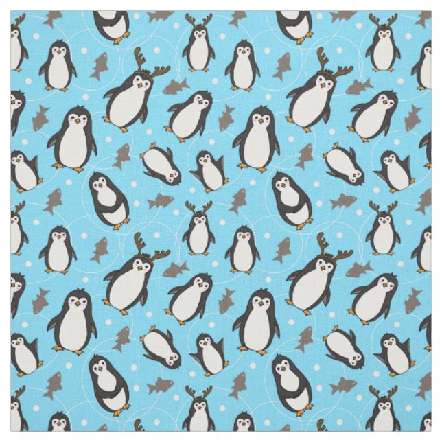 Tela Pingüinos Navideños Lindos Patrón Pale Azul (Retal)