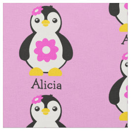 Tela Pingüinos pequeños con flores rosas