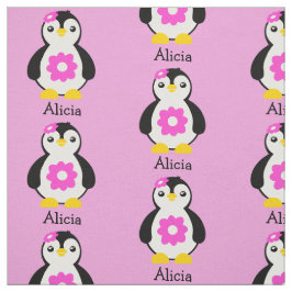 Tela Pingüinos pequeños con flores rosas
