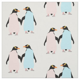 Tela Pingüinos rosas y azules tomados de la mano.
