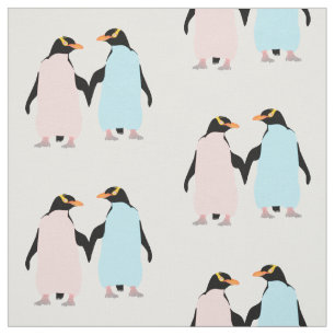 Tela Pingüinos rosas y azules tomados de la mano.