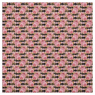 Tela Pink and Gold Rose Floral Fabric