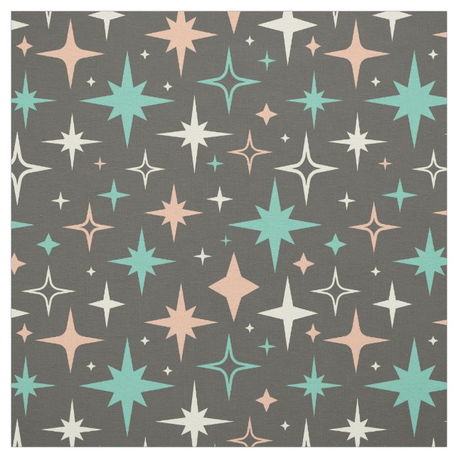 Tela Pink Blue Yellow Atomic Stars on Brown Mid Century (Retal)