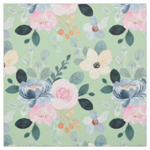 Tela Pink Dusty Blue Floral Mint Green Springtime