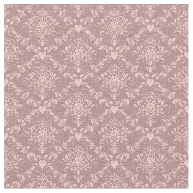 Tela Pink Hearts Damask (De cerca)