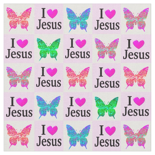 TELA PINK ME ENCANTA JESUS BUTTERFLY FABRIC (De cerca)