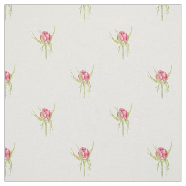 Tela Pink Rosebud Tea Rose Flower Drawing White (Retal)