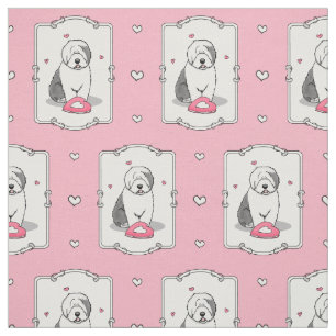 Tela Pink Valentine Old English Sheepdog Gray 1 Fun