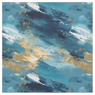 Tela Pintura abstracta azul, blanca y dorada