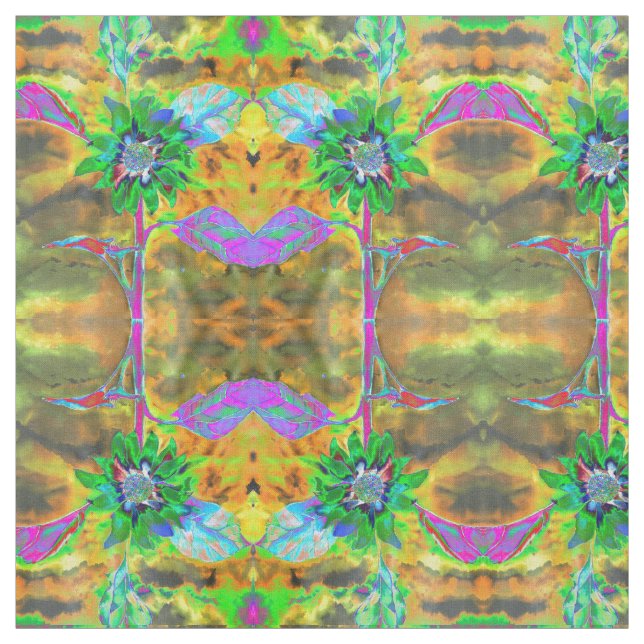 Tela Pintura abstracta de girasol retro de oro verde (Retal)