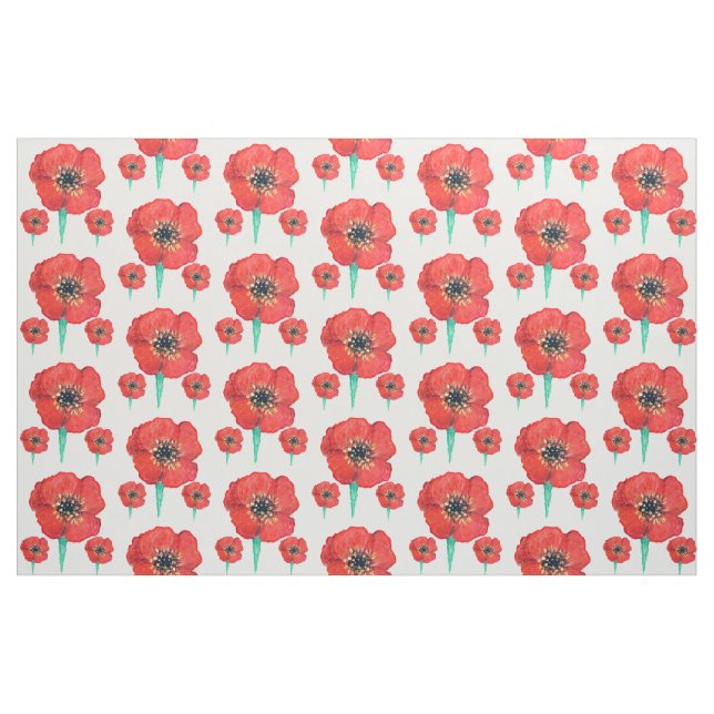 Tela Pintura de flor de amapola roja ("Cuarto gordo" (fat quarter))