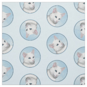 Tela Pintura de retrato de gato blanco adorable arte or