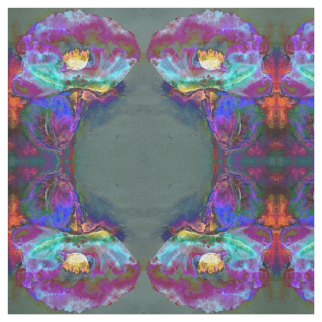 Tela Pintura romántica y elegante de flores verde azula (Retal)