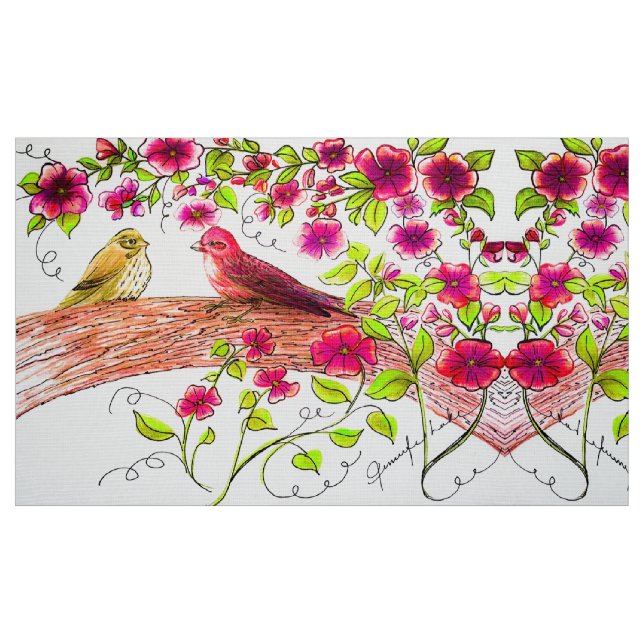 Tela Pinzones en primavera ("Cuarto gordo" (fat quarter))