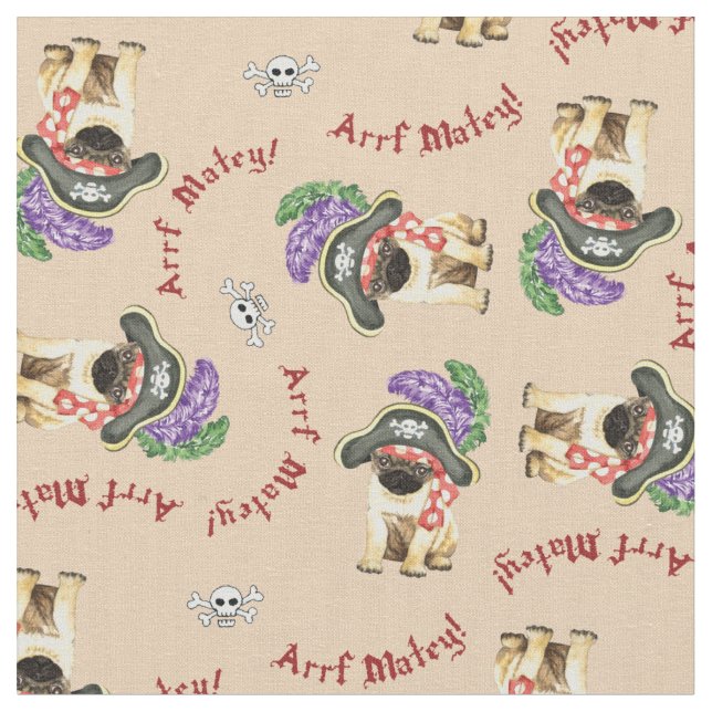 Tela Pirate Pug Fabric (De cerca)