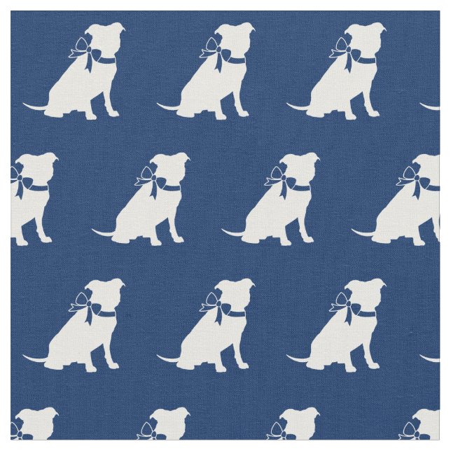 Tela Pitbull Dog Silhouette Mascota Pit Bull Naval Azul (De cerca)